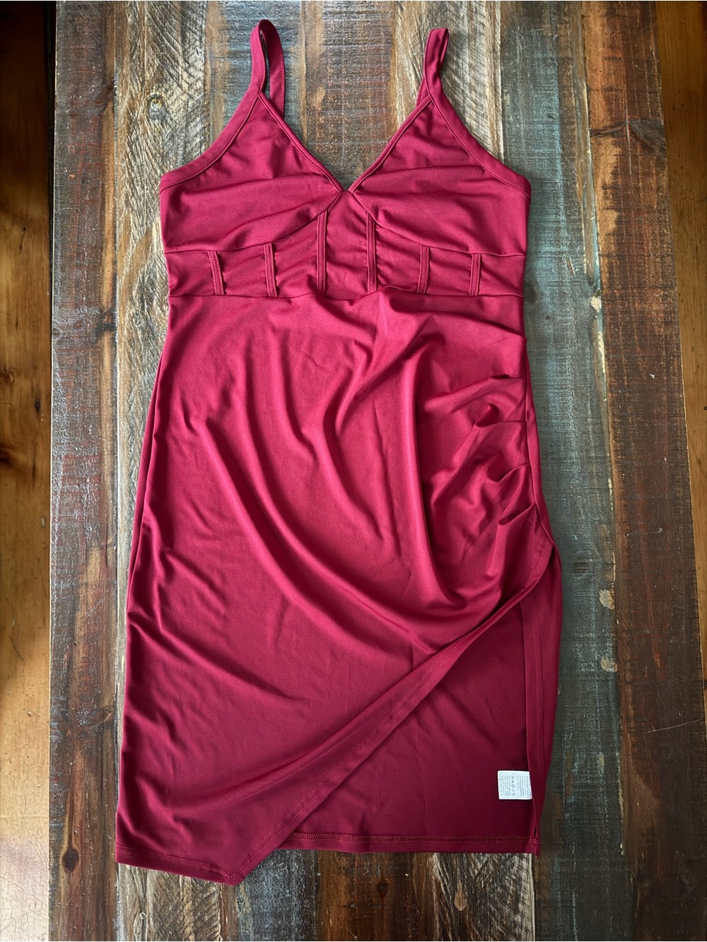 SHEIN Curve Women’s 1XL Burgundy Fitted Bodycon Dress With Slit‎ | SKU 0277